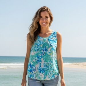 Lily Pulitzer In A Pinch Print Silk Sleeveless Top